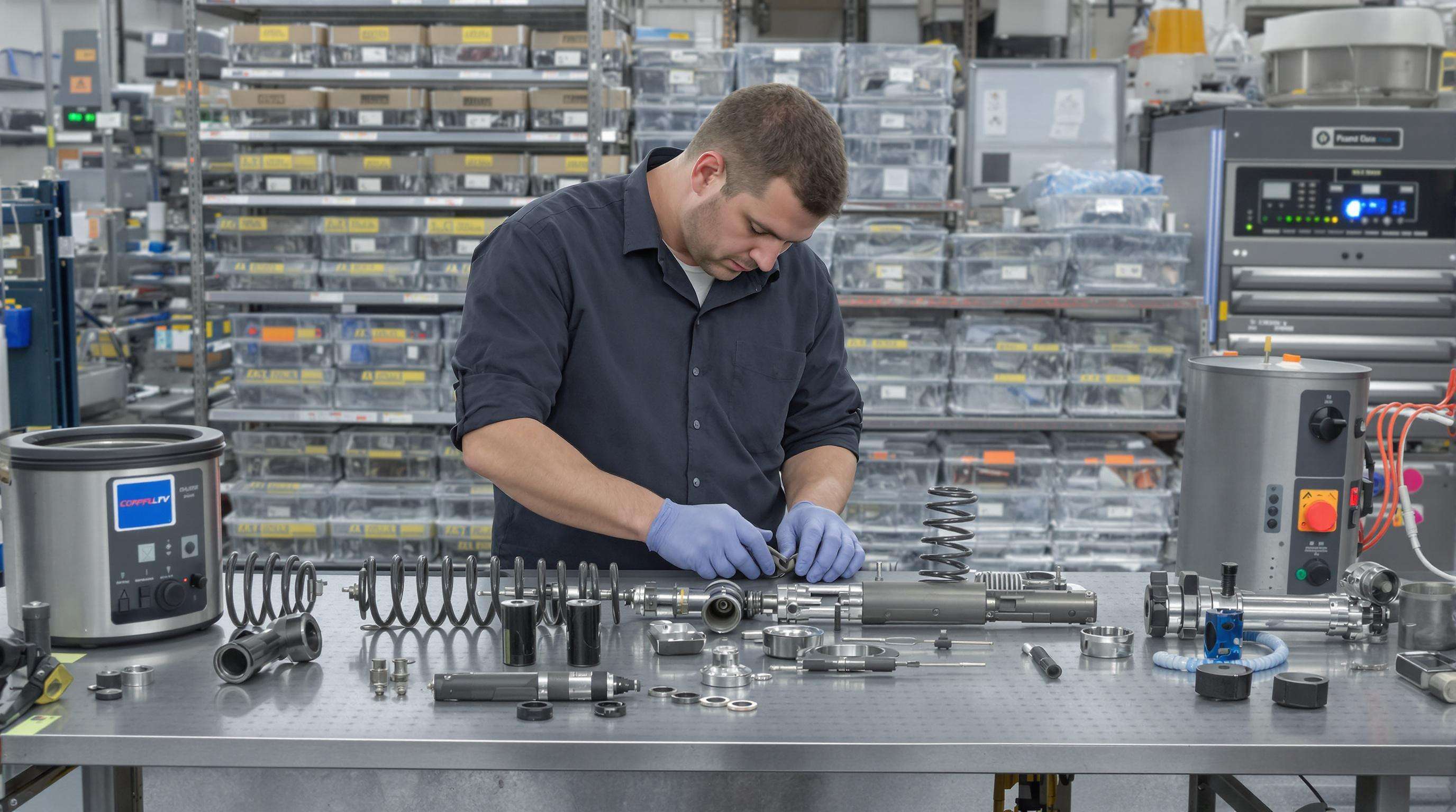 Technician restoring used car suspension system in a modern workshop