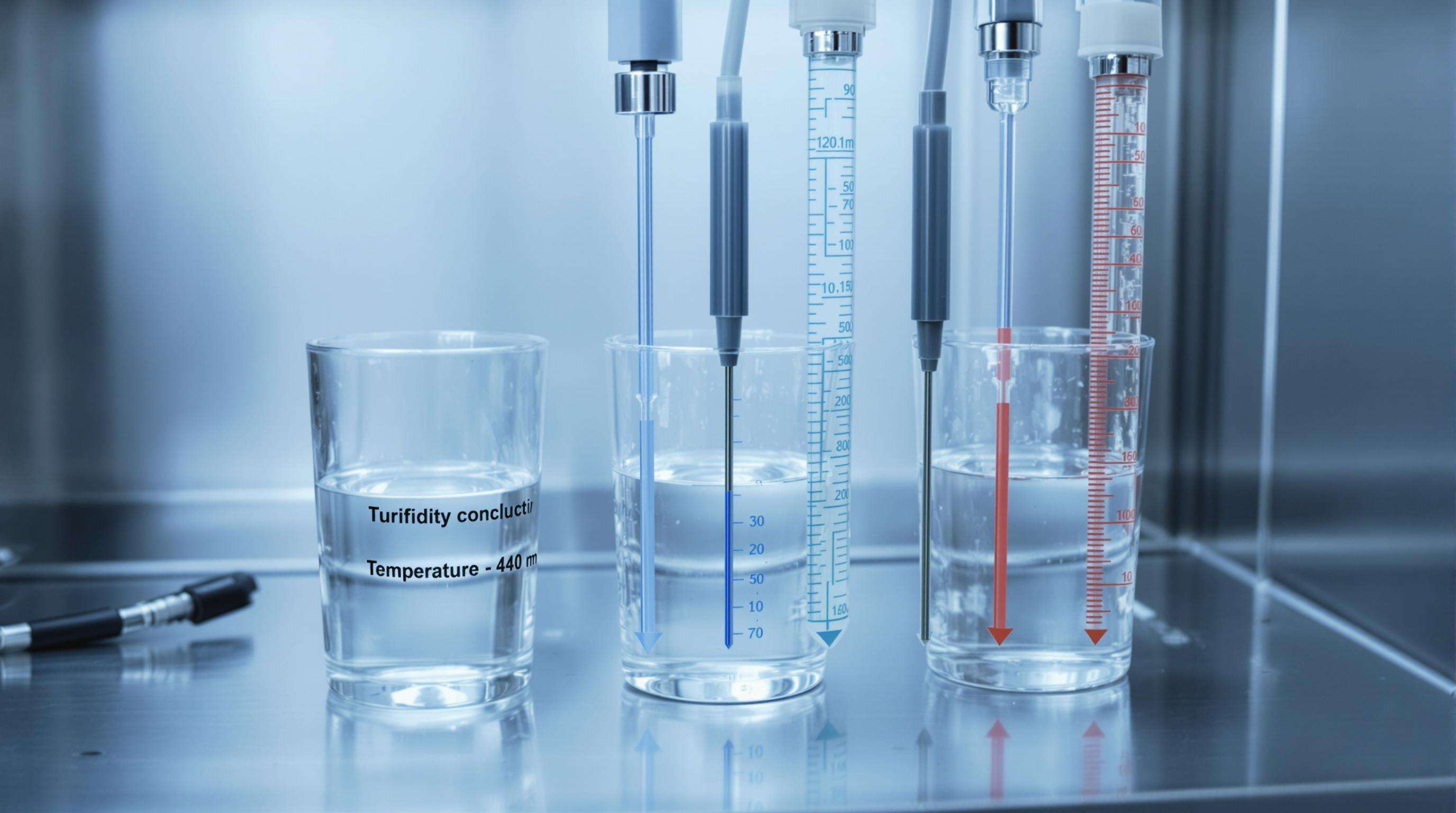 A realistic photo of a laboratory water quality analyzer measuring multiple parameters with probes in water samples