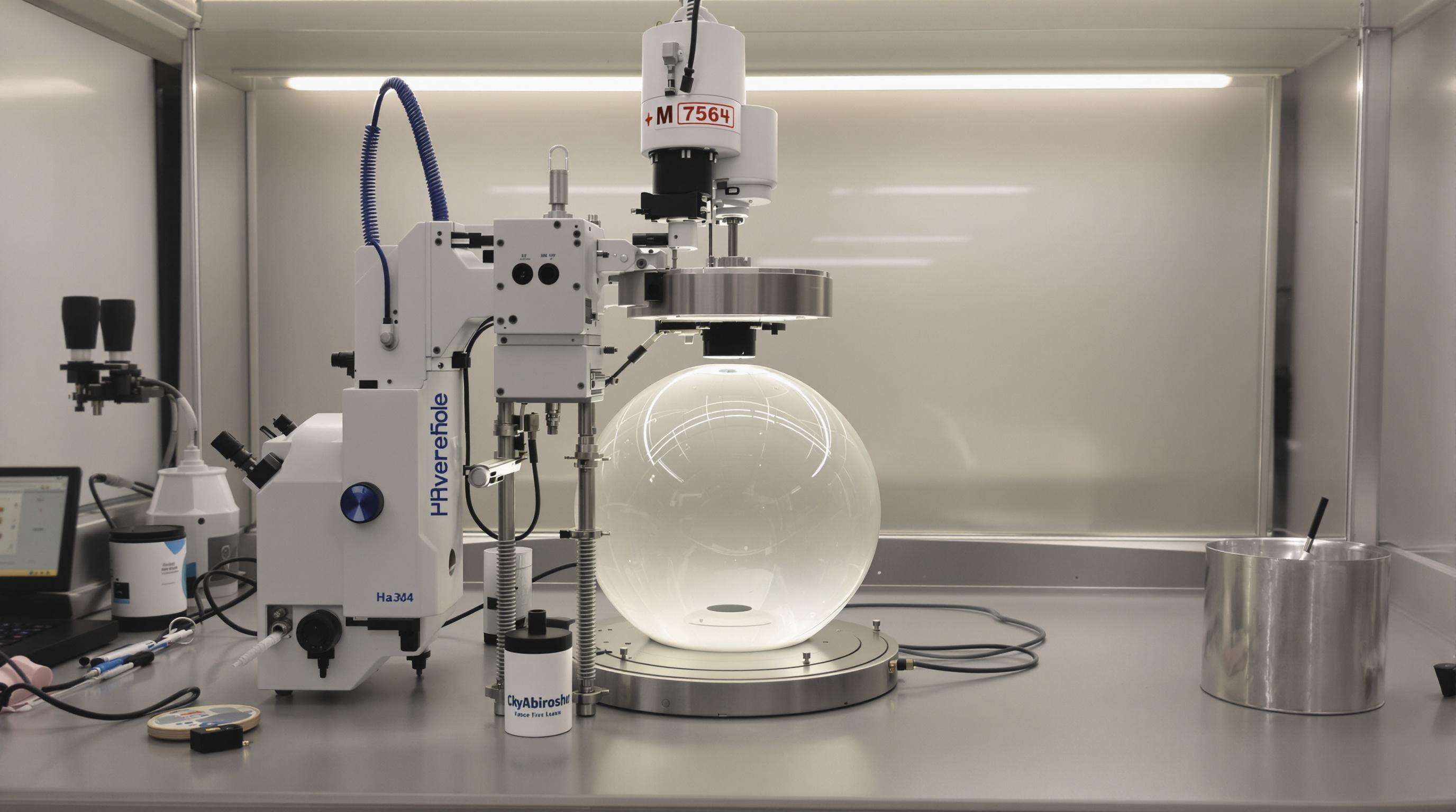 Modern haze meter with integrating sphere analyzing a transparent sample in a lab