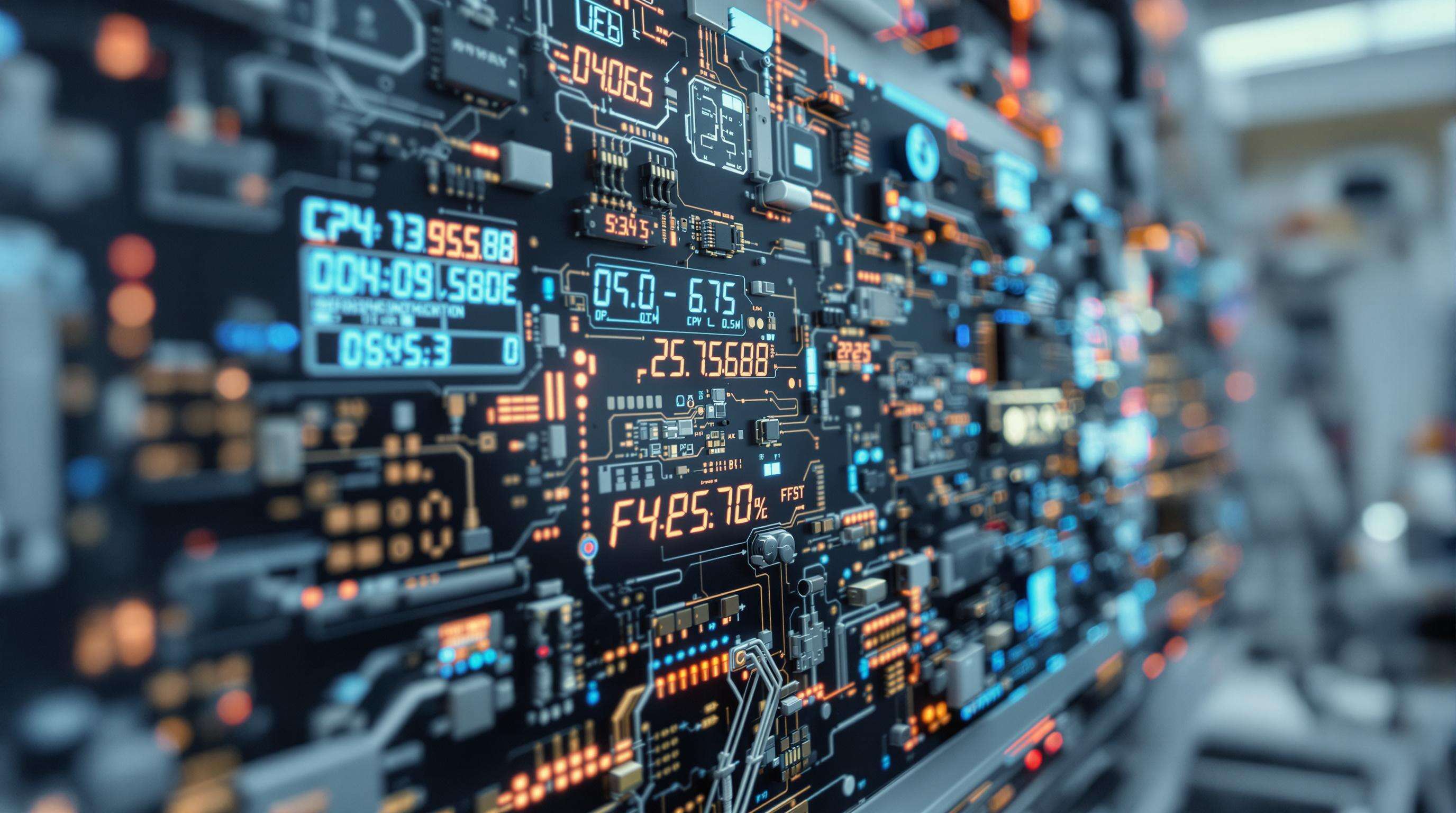 Close-up view of advanced nanotechnology-based gas sensors in a laboratory with digital indicators and detailed components.