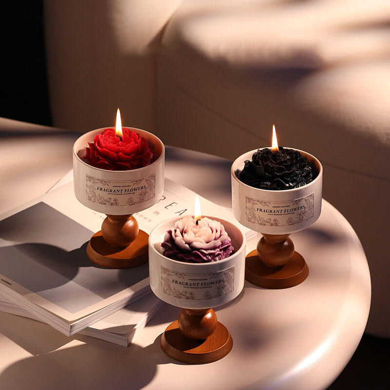 product custom home decoration gift sets luxury glass jar ceramic jar flower soy wax candles wholesale candles  home fragrance-5