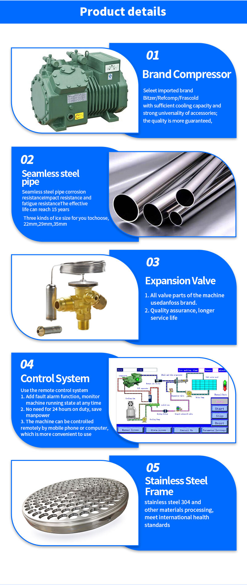 Industrial customized tube ice machine chiller with packaging machine details