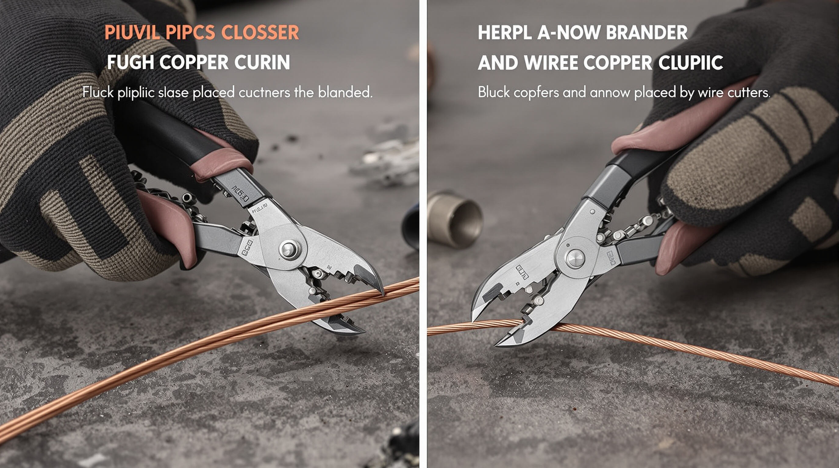 Side-by-side wire cutters with different pivot placements being used to cut copper wire, highlighting leverage advantage