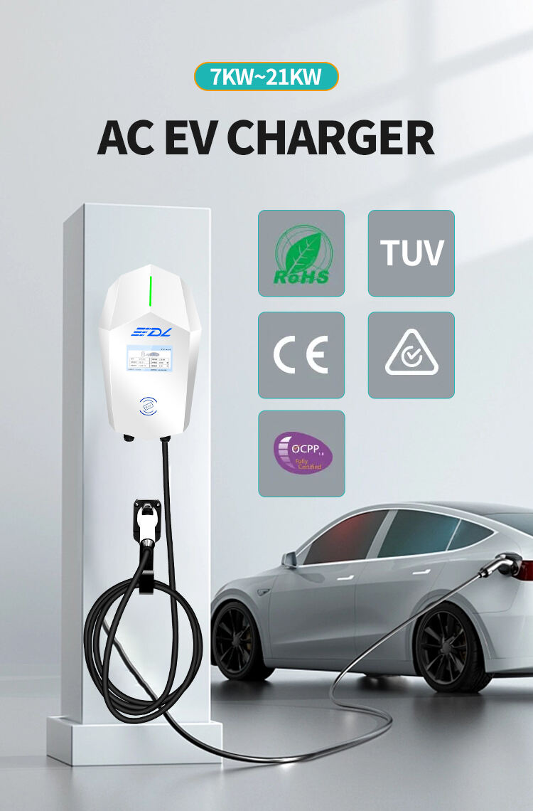 7kw Bluetooth Home 11kw App Type 2 Connector Car Electric Charger Ac Ev Charger Wall Box With Power Cable factory