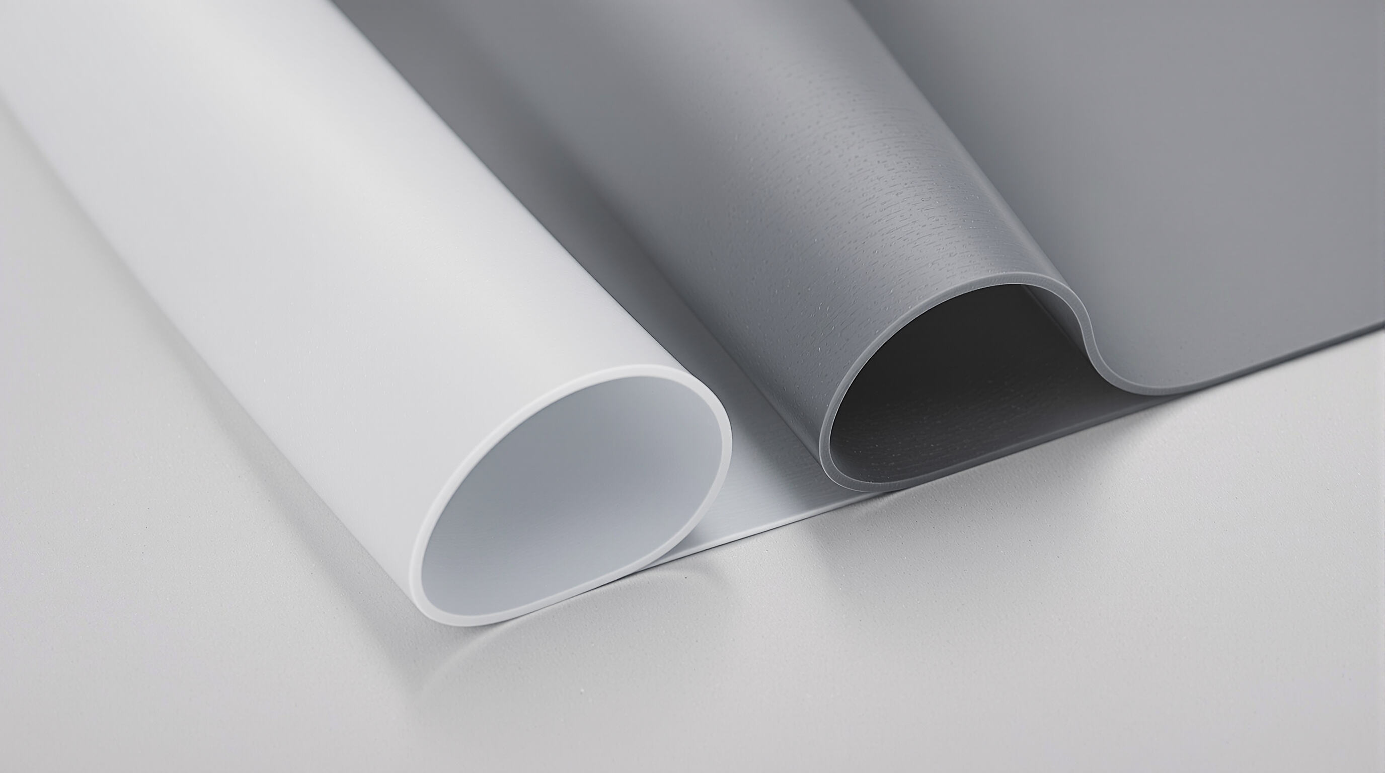 Close-up of silicone and synthetic rubber gaskets side by side under gentle bending, highlighting differences in material texture and flexibility