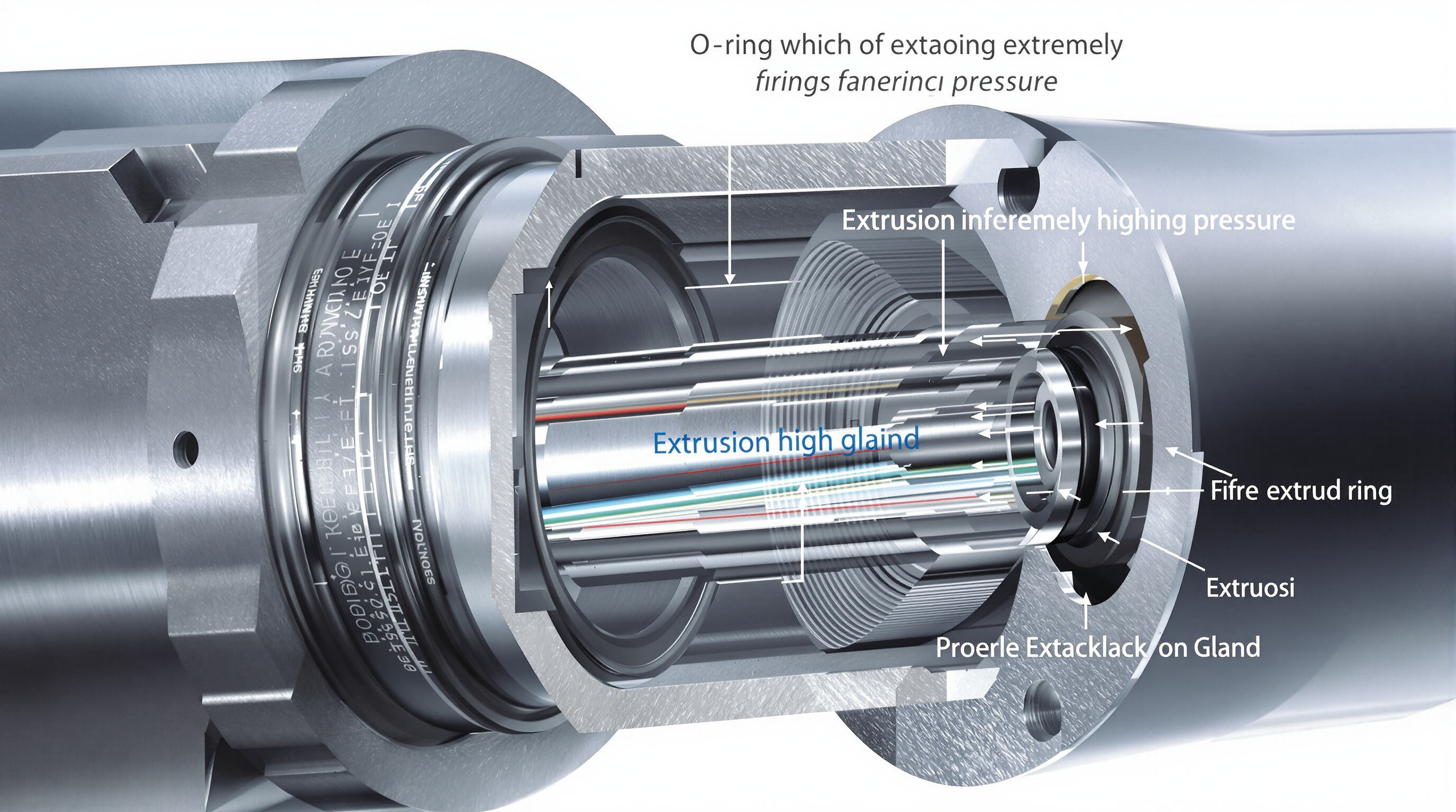 Hydraulic cylinder cross-section highlighting o-ring stress and extrusion under high pressure.
