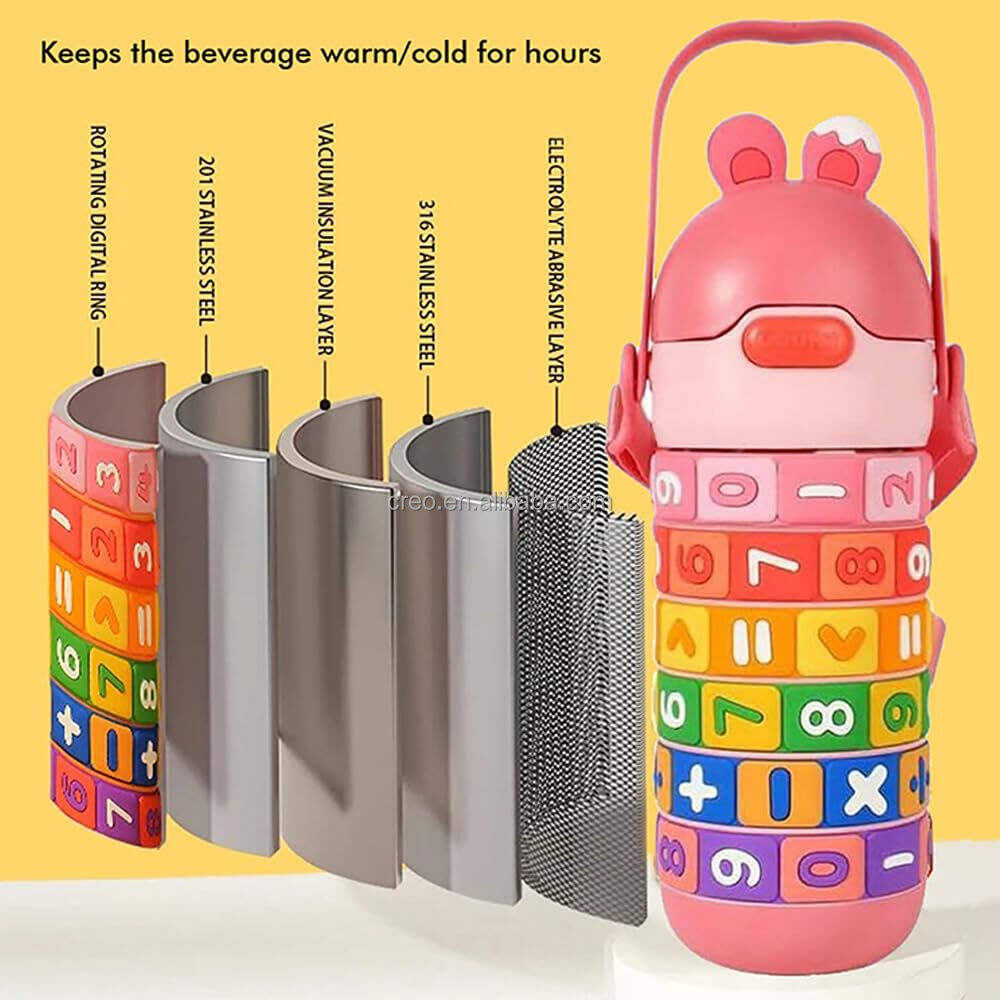 Creative Children Puzzle Insulated Cup Stainless Steel Straw Thermos Bottle with Spin Fun Arithmetic Enlightenment Rings factory