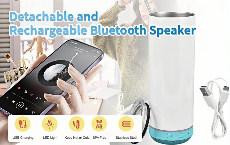 product usb charging bluetooth speaker cup stainless steel detachable sublimation vacuum flask music player thermoses bottle with lid-31