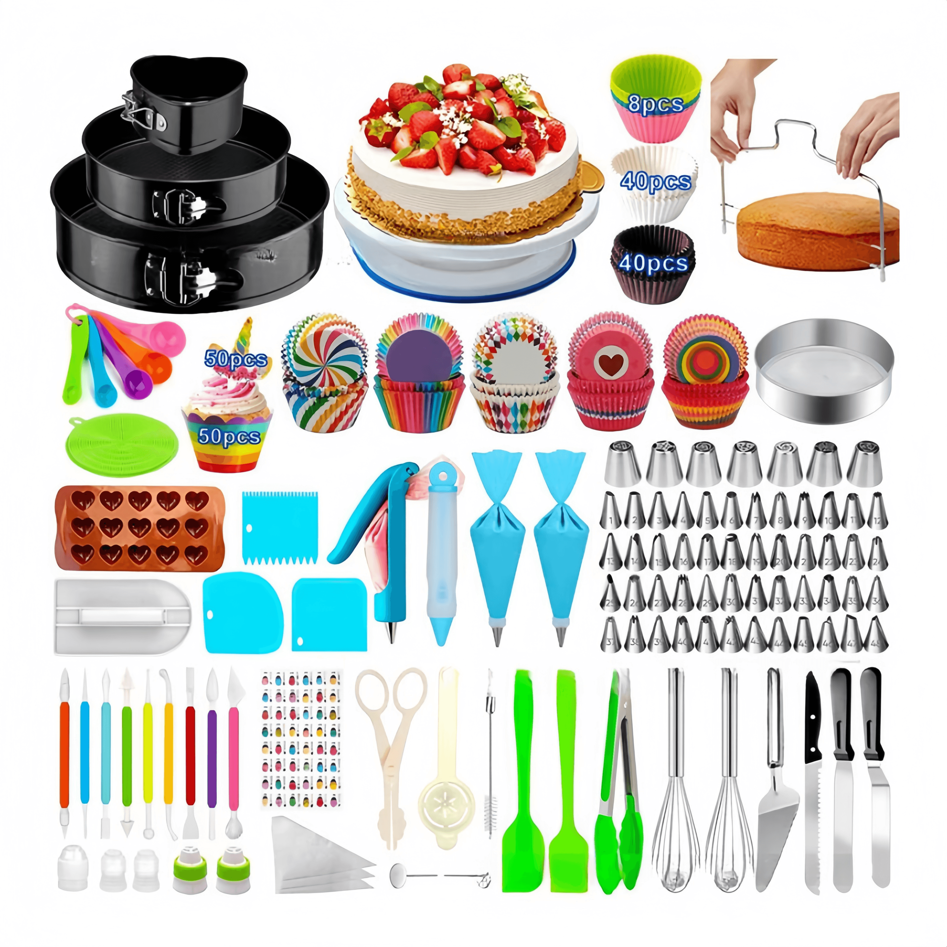 product diy cake decorating supplies gift kit bakeware set for cake baking beginners and professioners with cake turntable baking tools-39