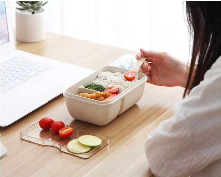 New Biodegradable Plastic Lunch Box Bpa-free Wheat Straw Bento Box for Children with Cup Flatware Set & Cotton Storage Bag supplier