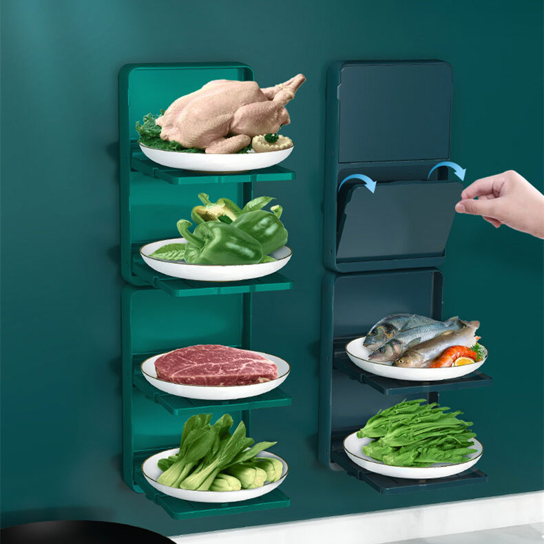 product new retractable wall mounted abs plastic food preparation rack 2 layer foldable dish plate holder kitchen accessory storage rack-32