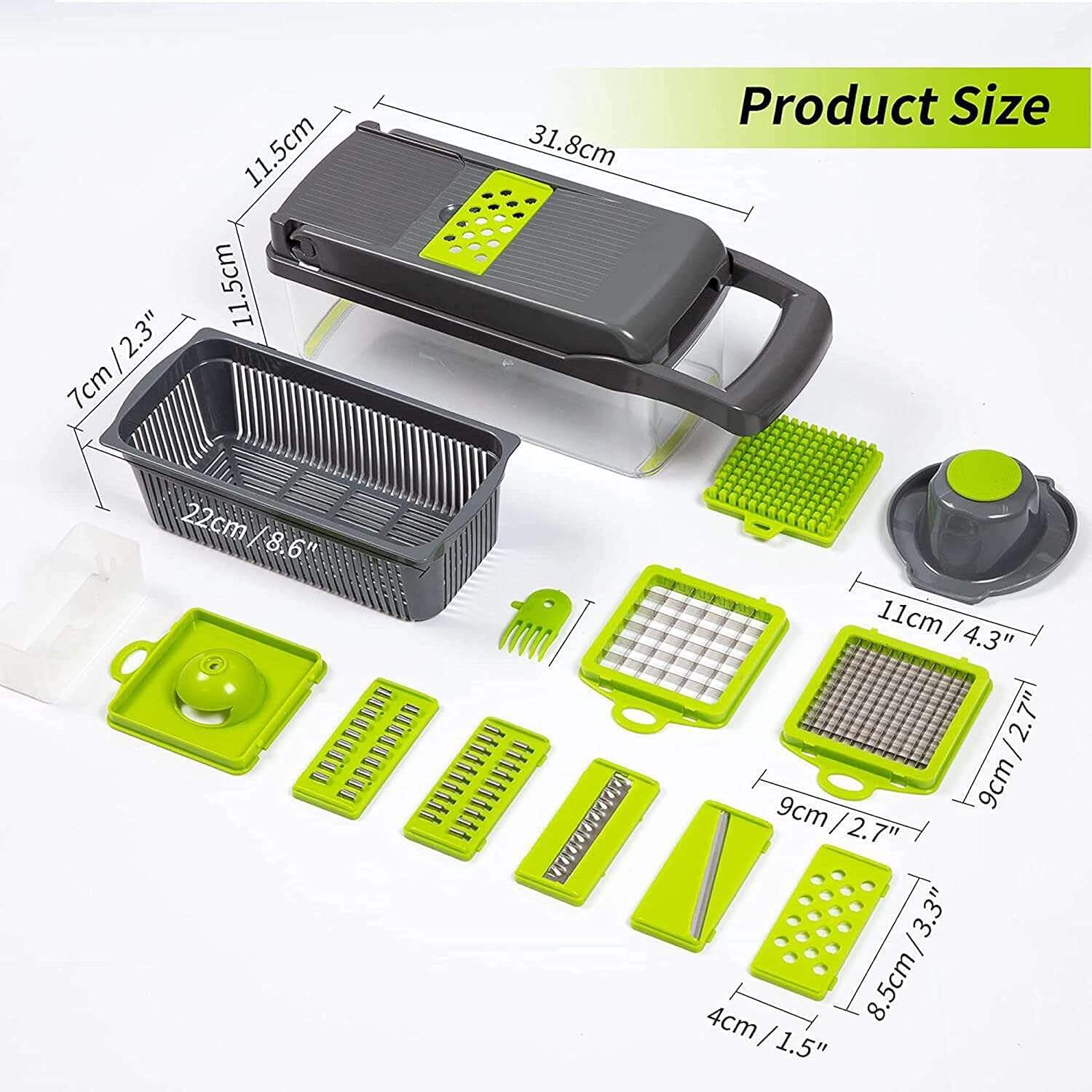 product new premium multifunctional fruit  vegetable chopper with 8 blades  container 12 in 1 manual food cutter slicer dicer  grater-34