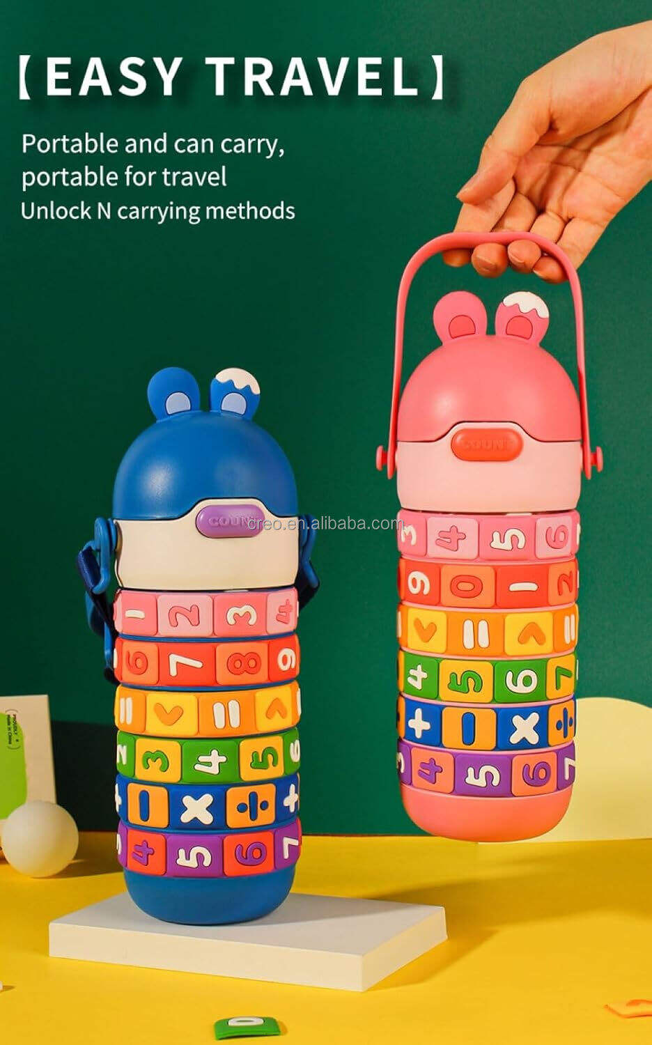 Creative Children Puzzle Insulated Cup Stainless Steel Straw Thermos Bottle with Spin Fun Arithmetic Enlightenment Rings details