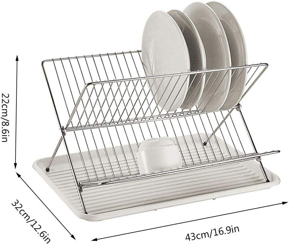 product super quality metal kitchen drain rack x shape 2 tier foldable dish drying rack with draining tray for kitchen countertop-34