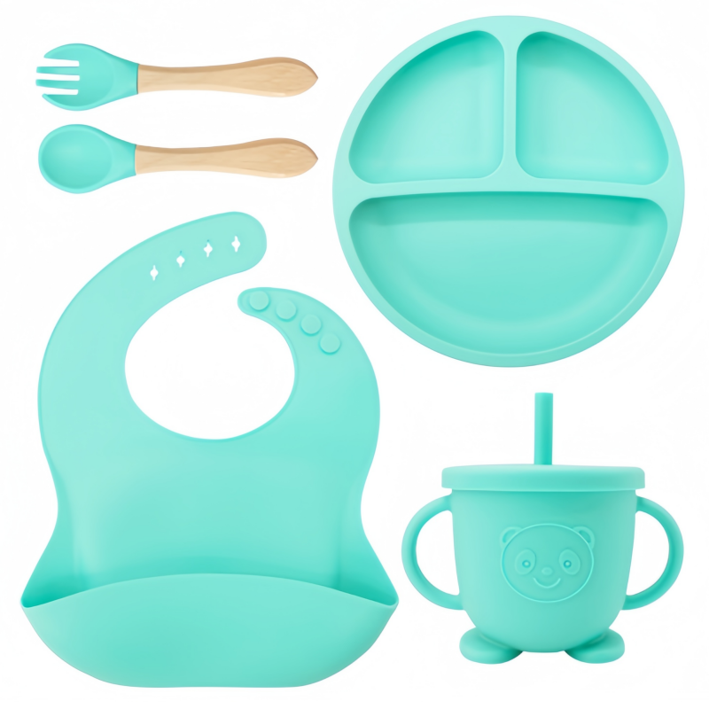 product custom bpa free baby feeding set 8 pcs food grade soft silicone tableware kids bib straw cup food plate  bowl  for baby nursing-42