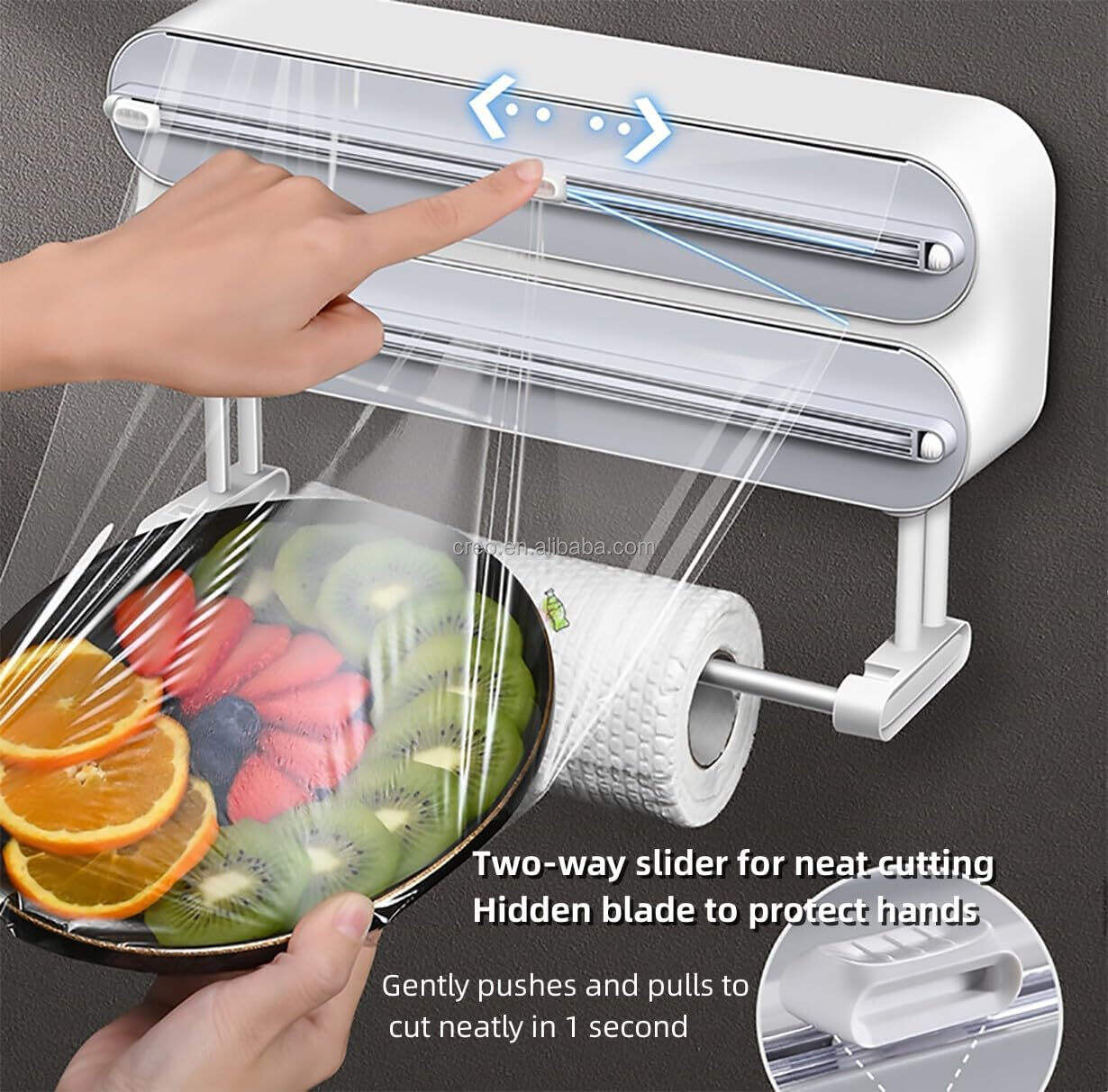 product cling film dispenser  cutter wall mount magnetic plastic kitchen holder for baking paper roll foil  plastic wrap organizer-32