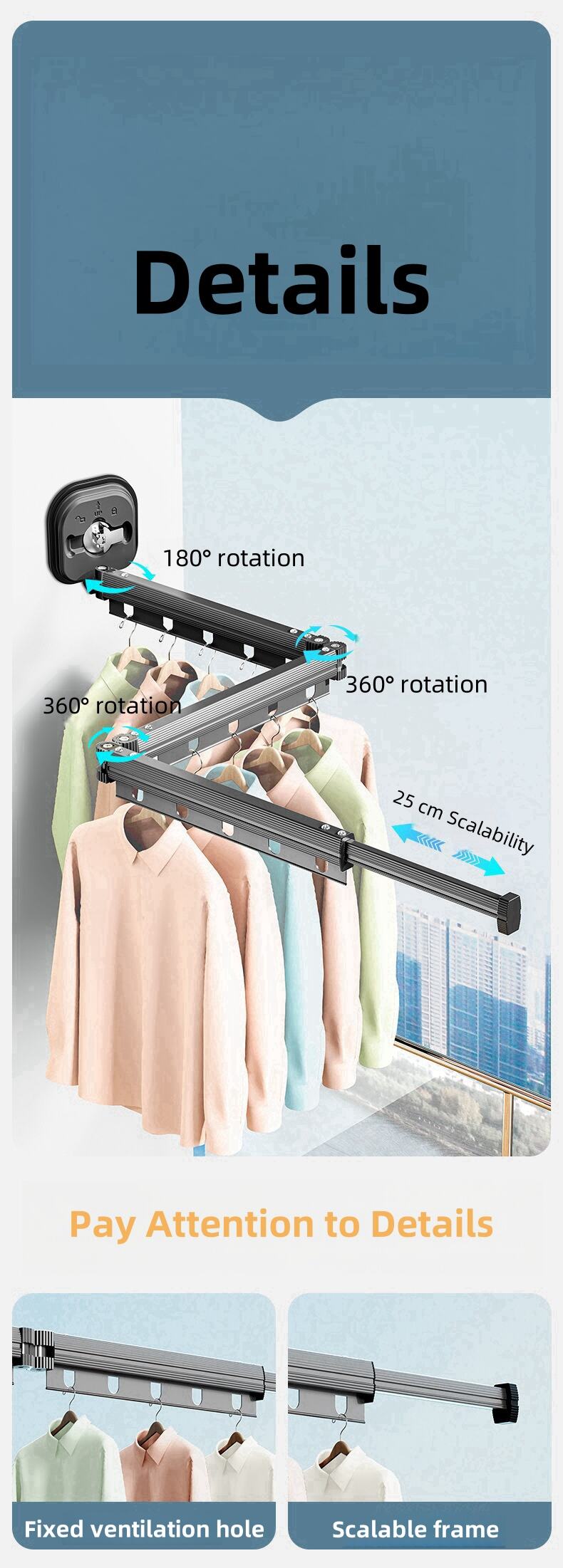 punch free retractable clothes dry rack for laundry room balcony-34