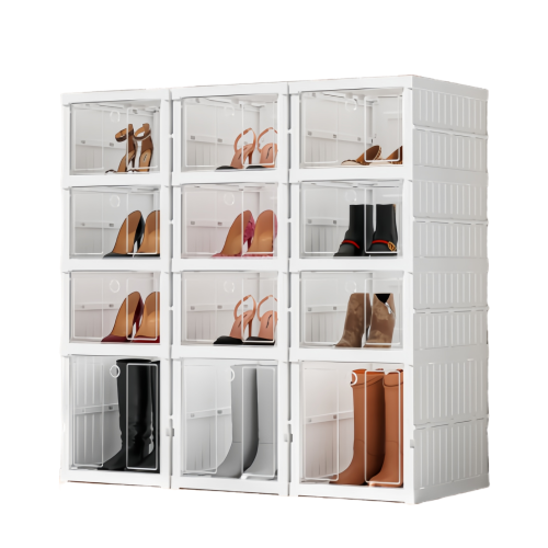 product sturdy foldable free standing plastic shoe rack no assembly shoe storage organizer cabinet with magnetic clear door for entryway-37