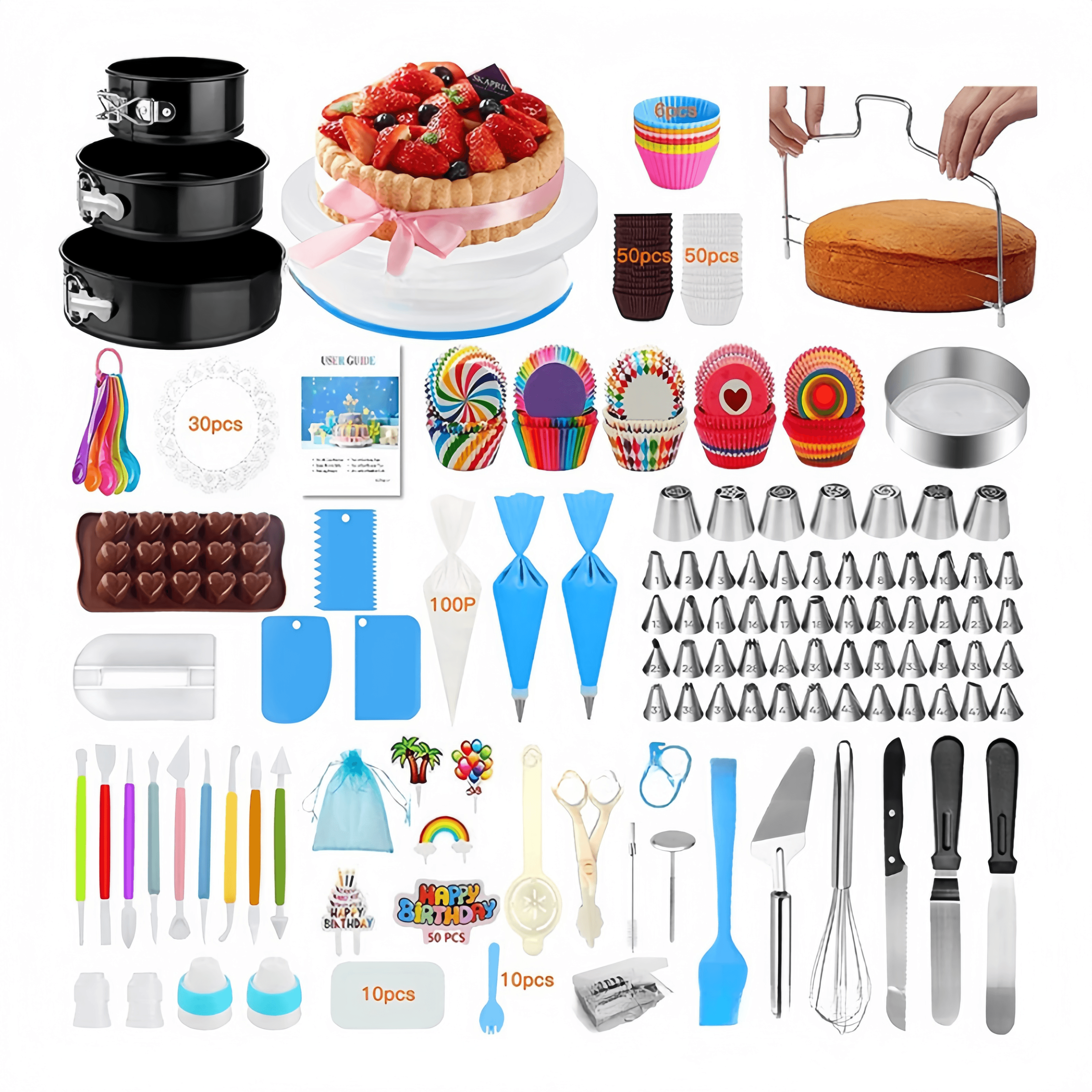 product diy cake decorating supplies gift kit bakeware set for cake baking beginners and professioners with cake turntable baking tools-38