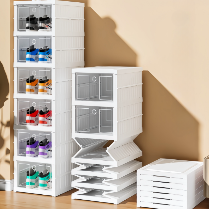 product sturdy foldable free standing plastic shoe rack no assembly shoe storage organizer cabinet with magnetic clear door for entryway-38