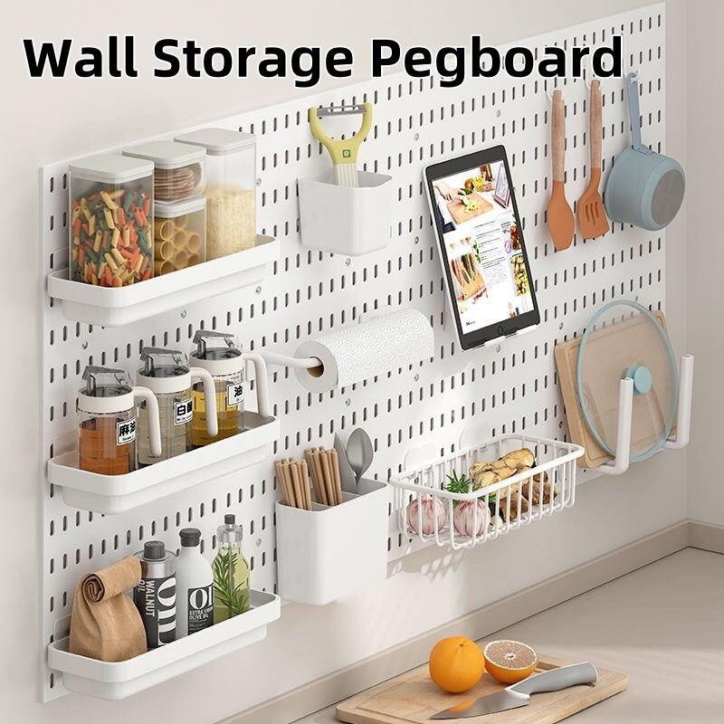 product thick punch free wall storage pegboard shelf for kitchen bedroom study office bathroom combination hanging peg board-31