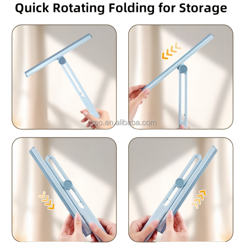 Upgraded 360 Degree Rotating Plastic Window Squeegee T-Shape Glass Wiper with Folding Storage TPR Long Handle supplier