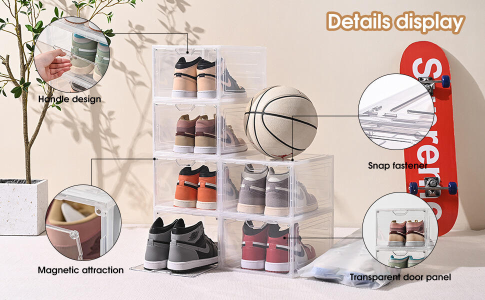 Custom Transparent PP Plastic Foldable Shoe Boxes & Organizers Stackable &Detachable Multifunction Sneakers Storage Display Bins manufacture