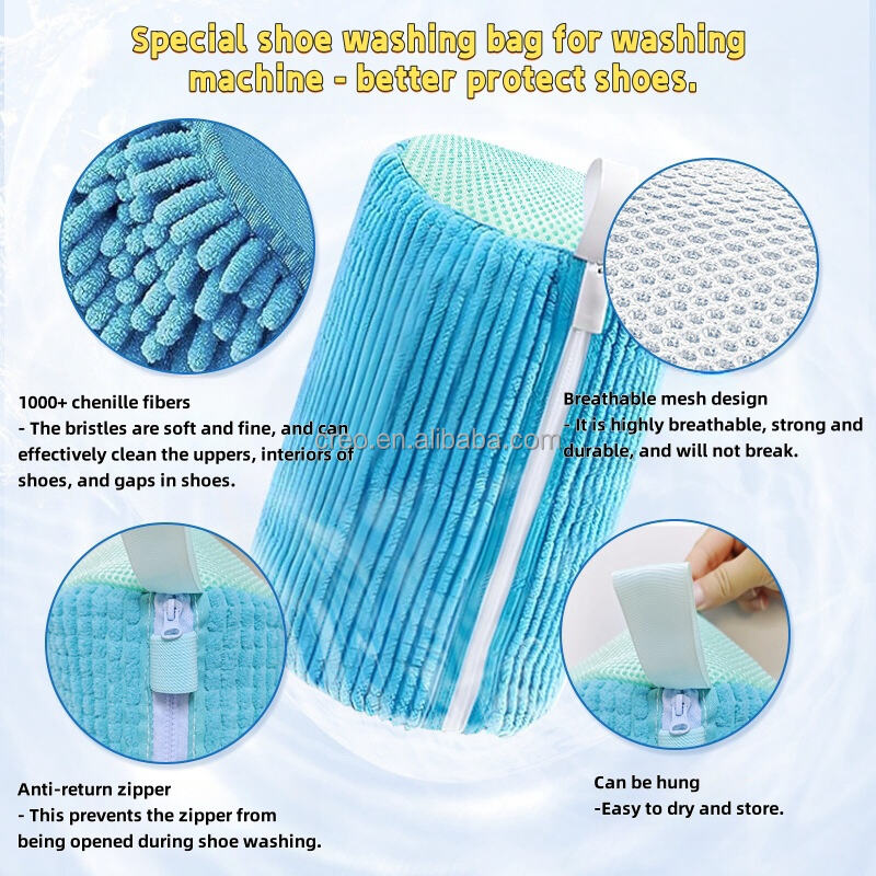 Durable Chenille Shoes Laundry Bag Sneakers Washing Bag with Zipper & Breathable Mesh for Washing Machine Use manufacture