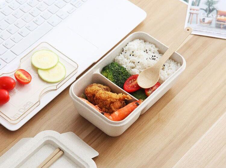 New Biodegradable Plastic Lunch Box Bpa-free Wheat Straw Bento Box for Children with Cup Flatware Set & Cotton Storage Bag supplier