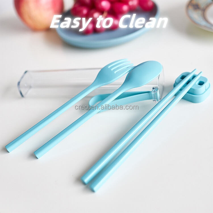 product hot selling japanese bpa free plastic flatware set with portable box spoon fork chopsticks 3 piece set for travel school gifts-34