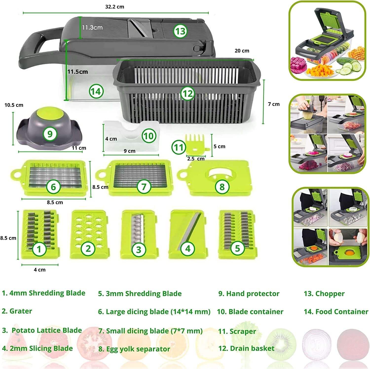 product new premium multifunctional fruit  vegetable chopper with 8 blades  container 12 in 1 manual food cutter slicer dicer  grater-35