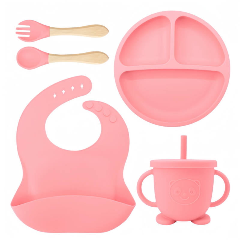 product custom bpa free baby feeding set 8 pcs food grade soft silicone tableware kids bib straw cup food plate  bowl  for baby nursing-43