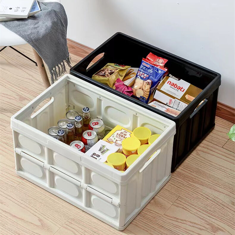 product large capacity  pp plastic folding storage box stackable storage bins with cover for home storage outdoor camping car organizer-32