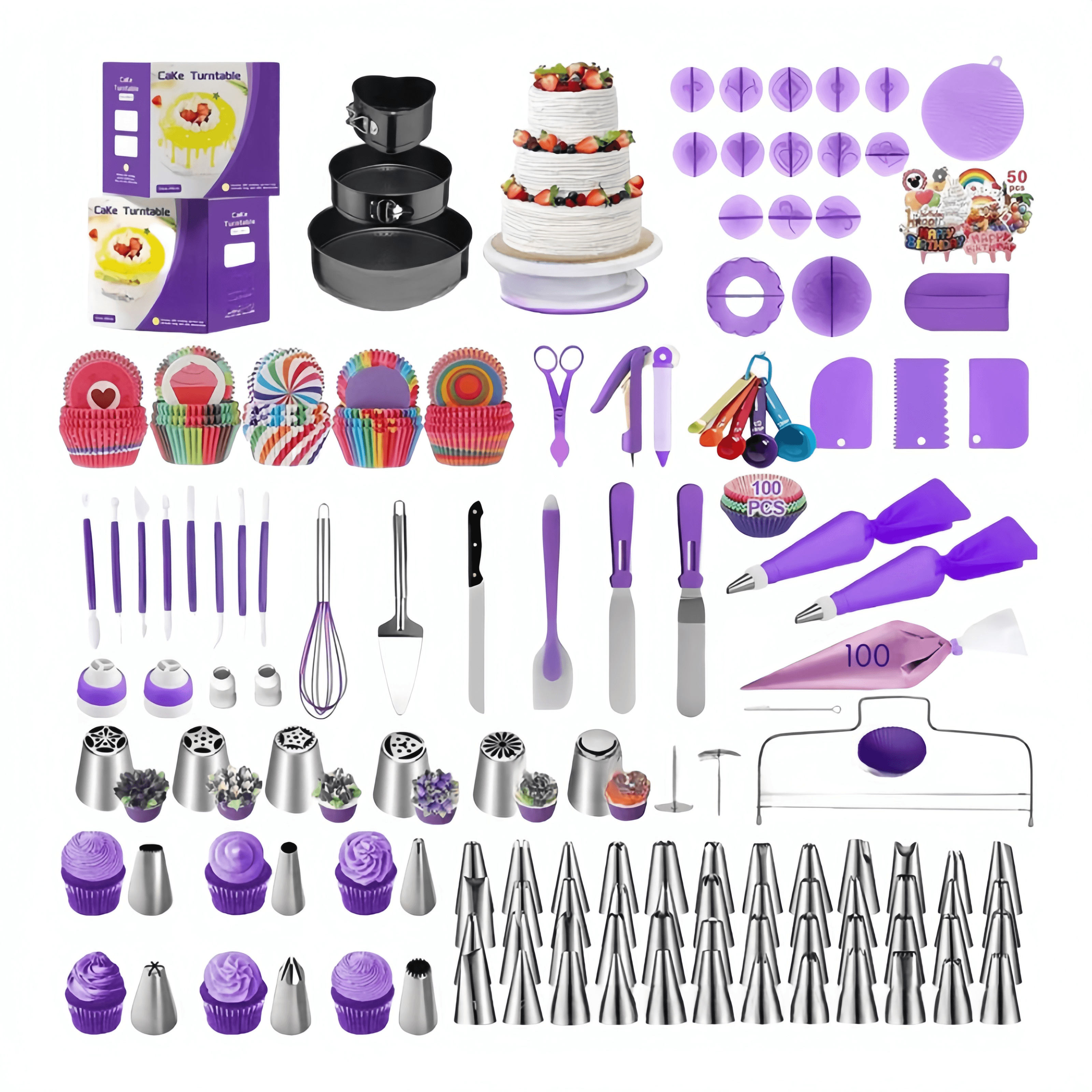 product diy cake decorating supplies gift kit bakeware set for cake baking beginners and professioners with cake turntable baking tools-37