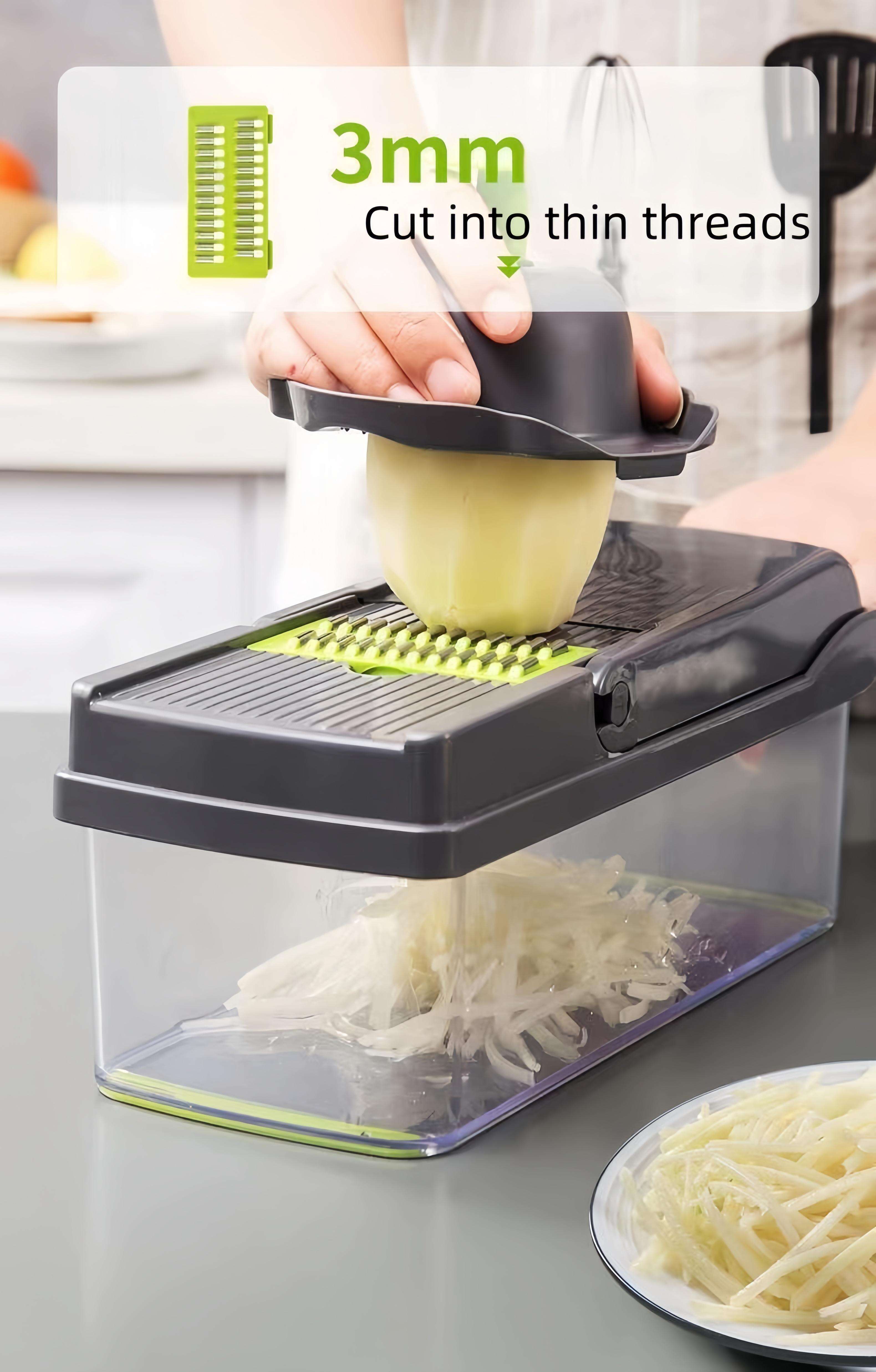 product new premium multifunctional fruit  vegetable chopper with 8 blades  container 12 in 1 manual food cutter slicer dicer  grater-48