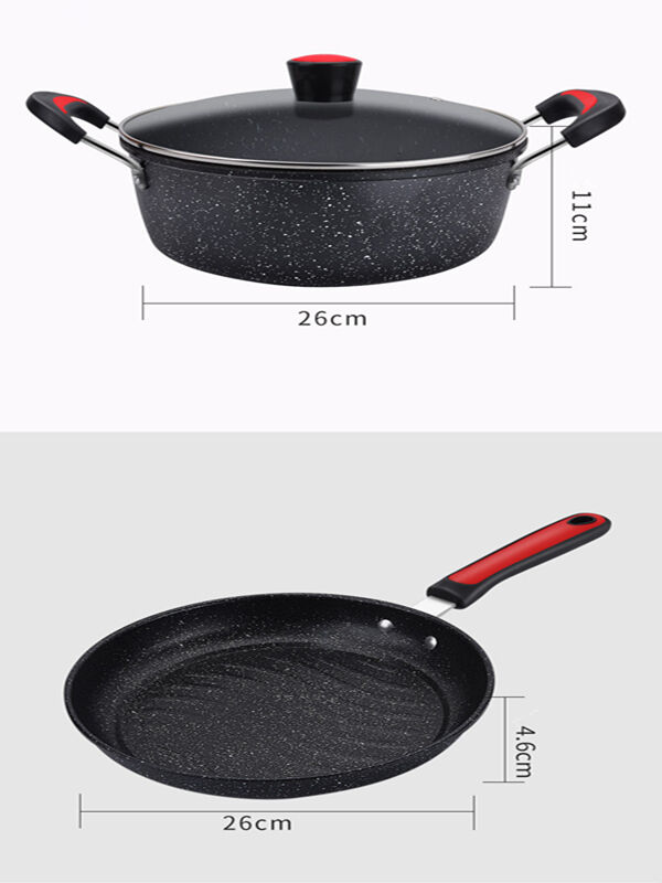 product upgraded 3 pack non stick cast iron pots kitchen cookware set with anti scald handle  glass cover soup pot skillets wok-33