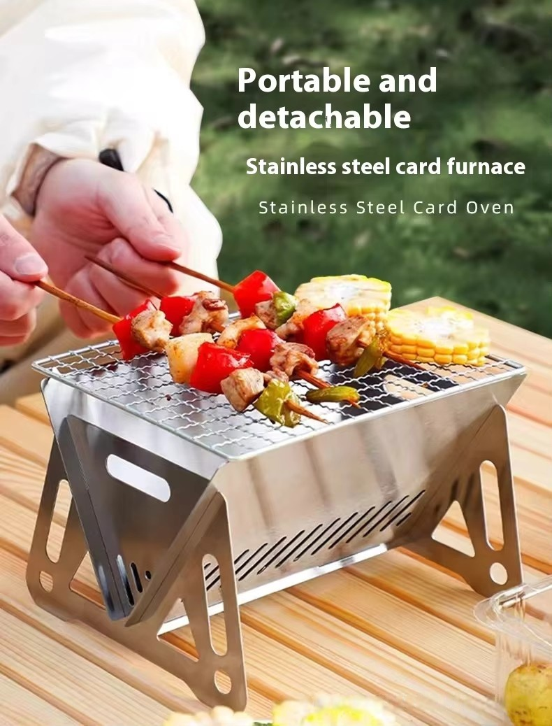 product portable charcoal barbecue stove card type stainless steel folding mini bbq grill for outdoor party picnic fire pit-31