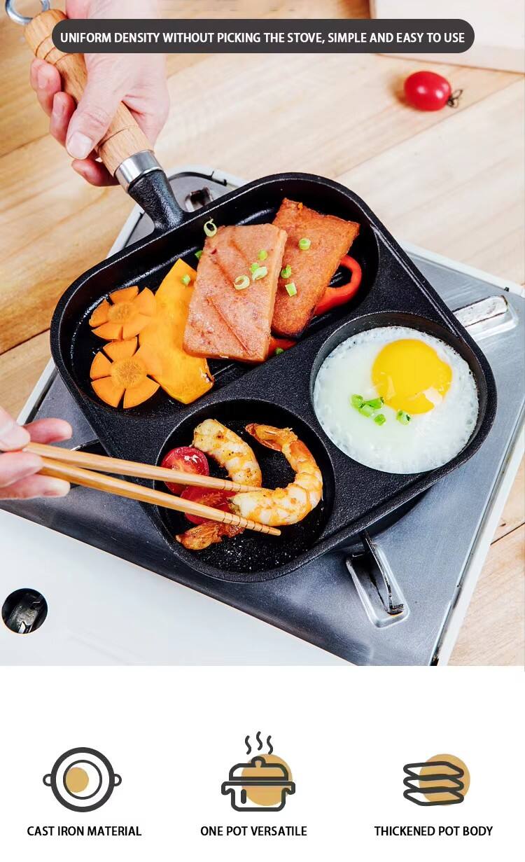 3-in-1 Multifunction Uncoated Cast Iron Non-stick Frying Pan for Breakfast Omelette & Steak Sausage Induction Cooker Gas Stove manufacture