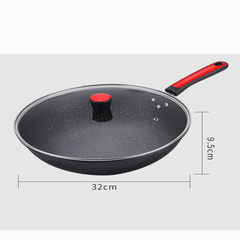 product upgraded 3 pack non stick cast iron pots kitchen cookware set with anti scald handle  glass cover soup pot skillets wok-34