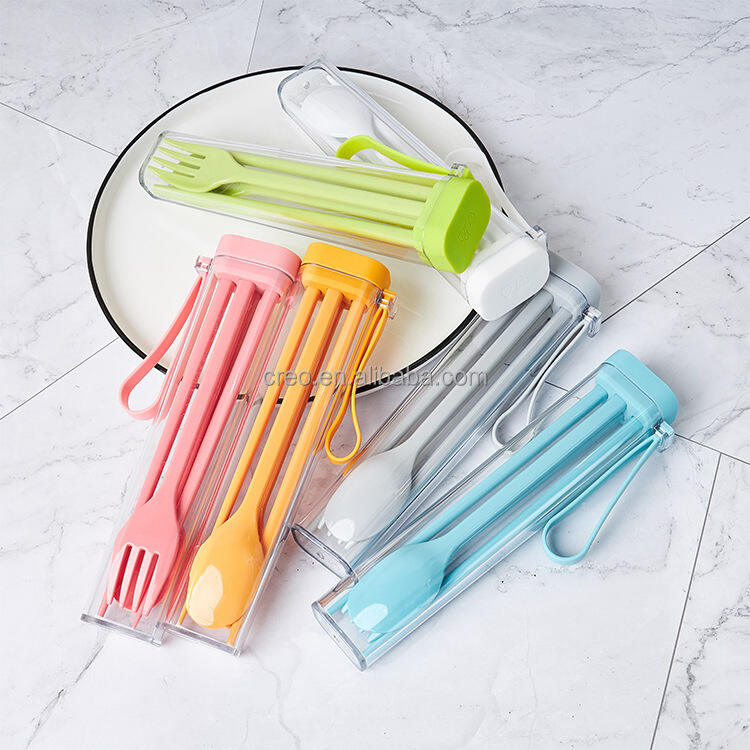 product hot selling japanese bpa free plastic flatware set with portable box spoon fork chopsticks 3 piece set for travel school gifts-35