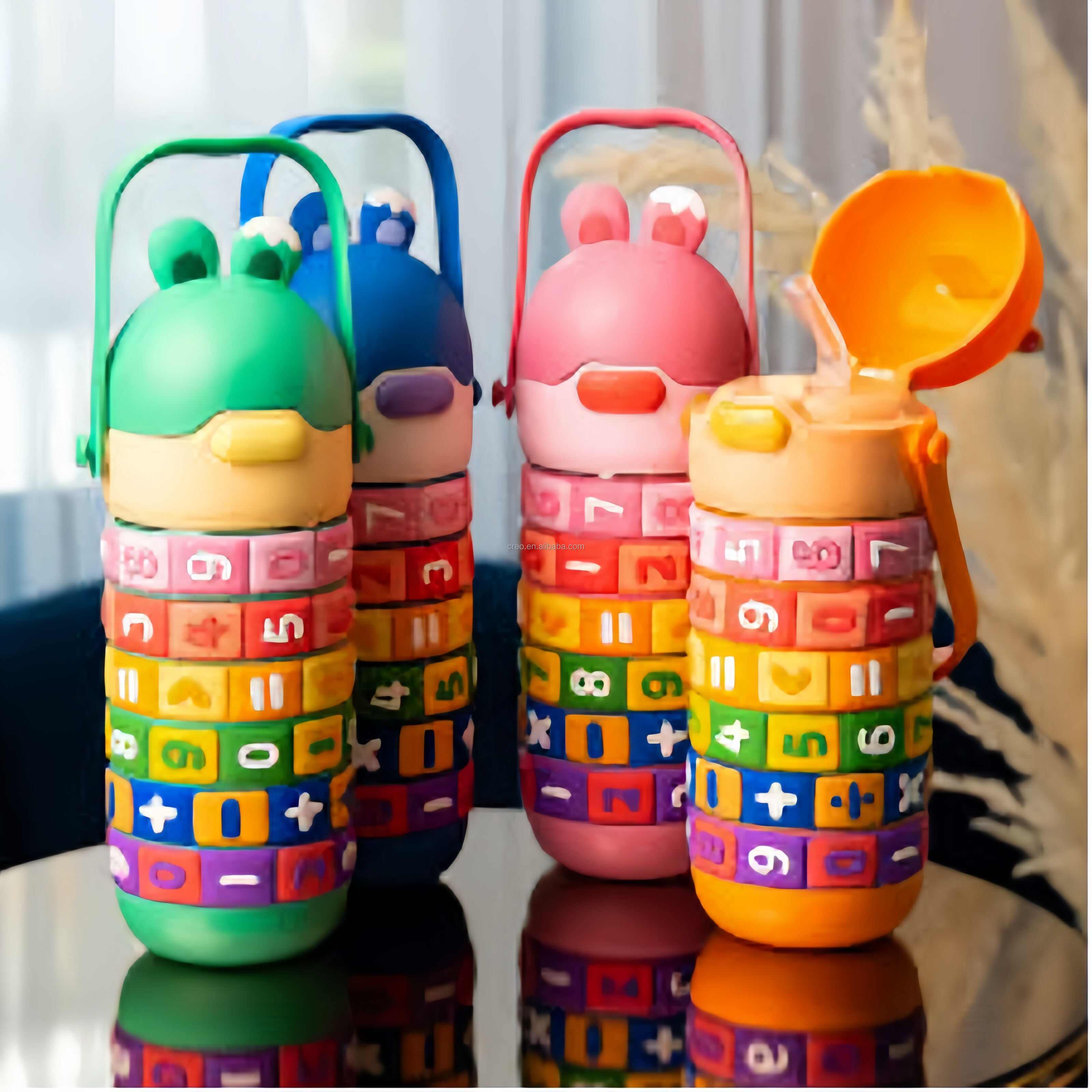 Creative Children Puzzle Insulated Cup Stainless Steel Straw Thermos Bottle with Spin Fun Arithmetic Enlightenment Rings factory