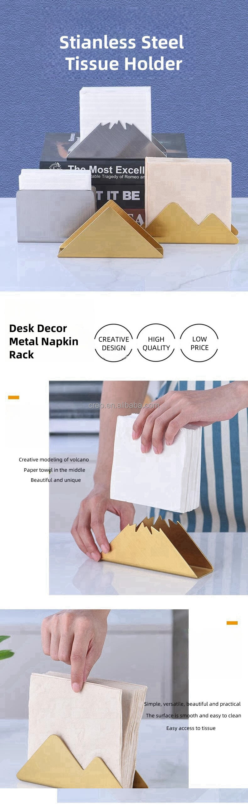 Custom Modern Metal Napkin Holder Tissue Paper Rack Hotel Ware Restaurant Table Top Decoration Dinnerware Napkin Tissue Stand manufacture