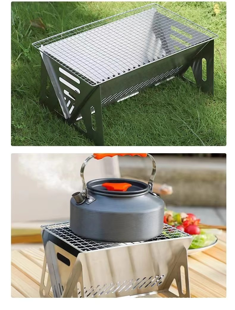 product portable charcoal barbecue stove card type stainless steel folding mini bbq grill for outdoor party picnic fire pit-36