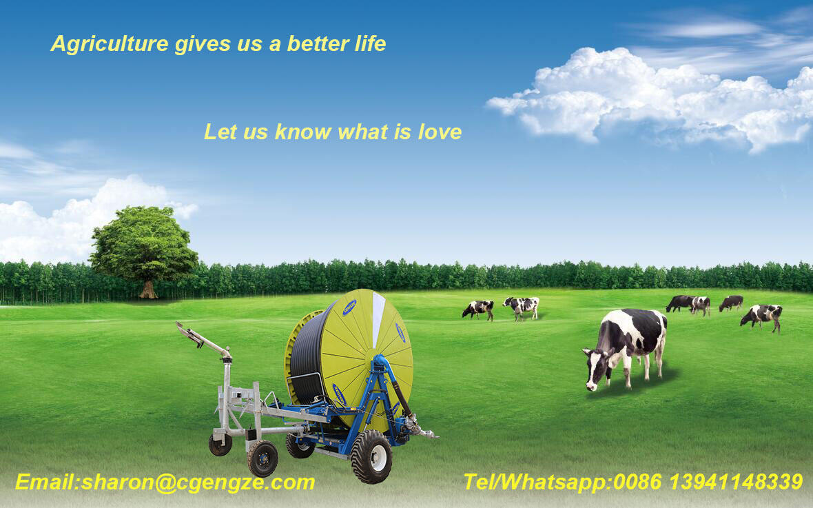 product agricultural pe  metal traveling hose reel garden sprinkler irrigation system with big rain gun irrigator water wheel spray gun454-1