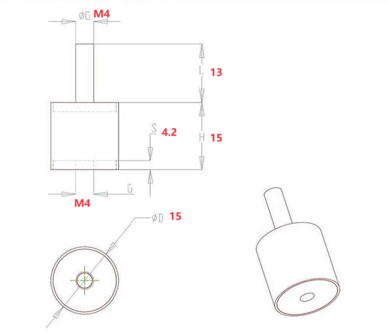 Rubber load Mounts with M4 Male/Female details