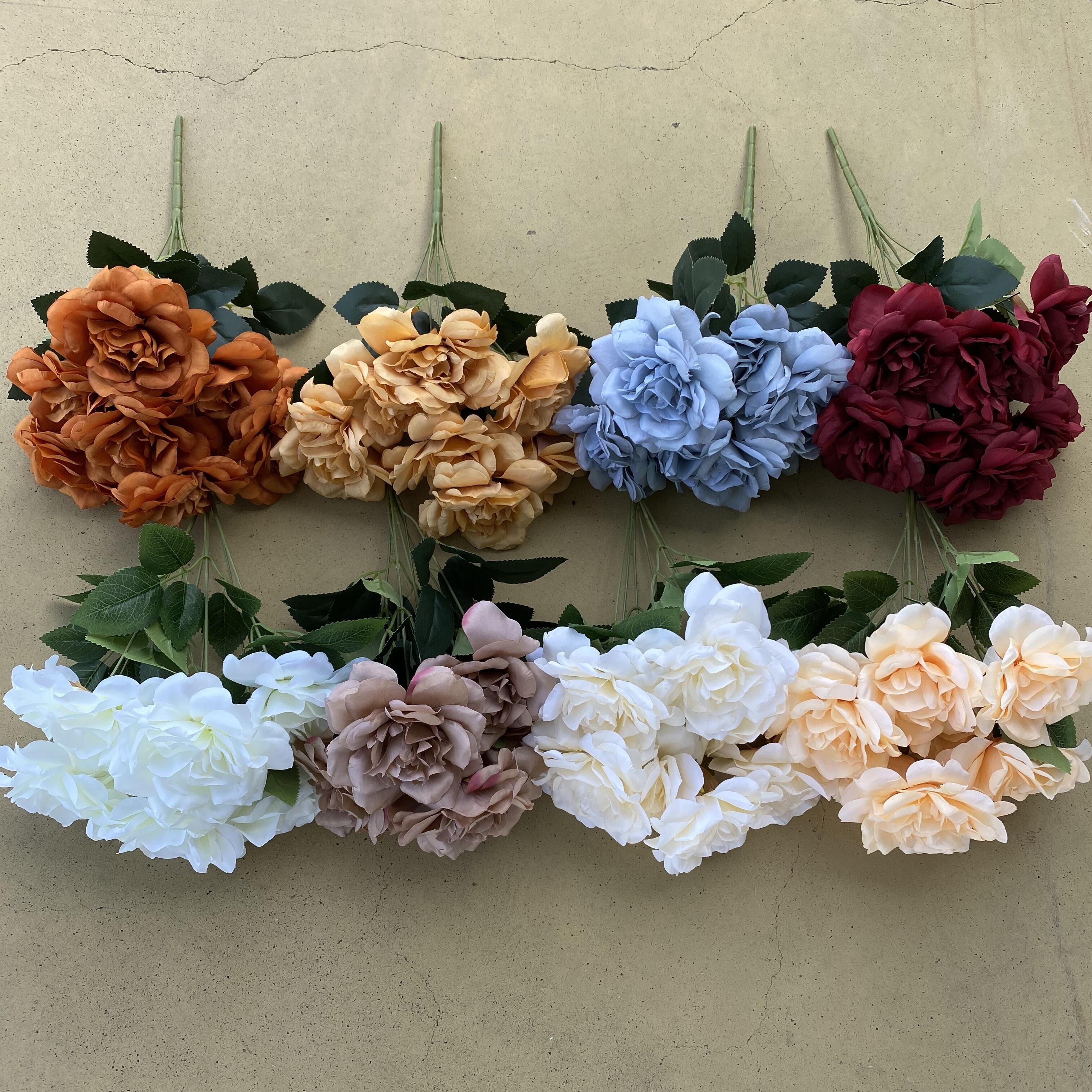 product china factory good quality wall 7 head bundle snow rose artificial flower dekoration296-53