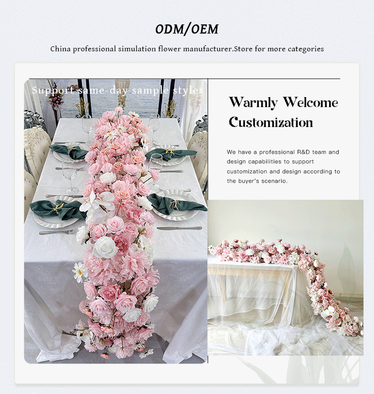 High Quality Customizable Artificial Roses Tulips Table Runners Red Wedding Decorations for Halloween New Year Valentine's Day details