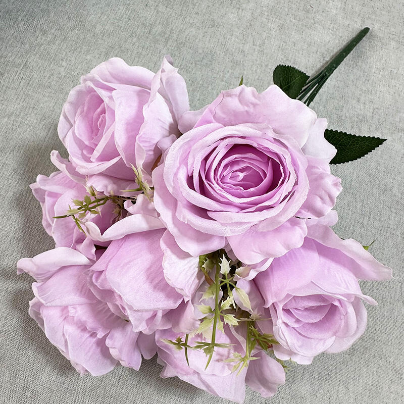 product 2024 light purple high quality silk artificial flowers 7 heads fragrant roses bunch for wedding and new year decoration-56