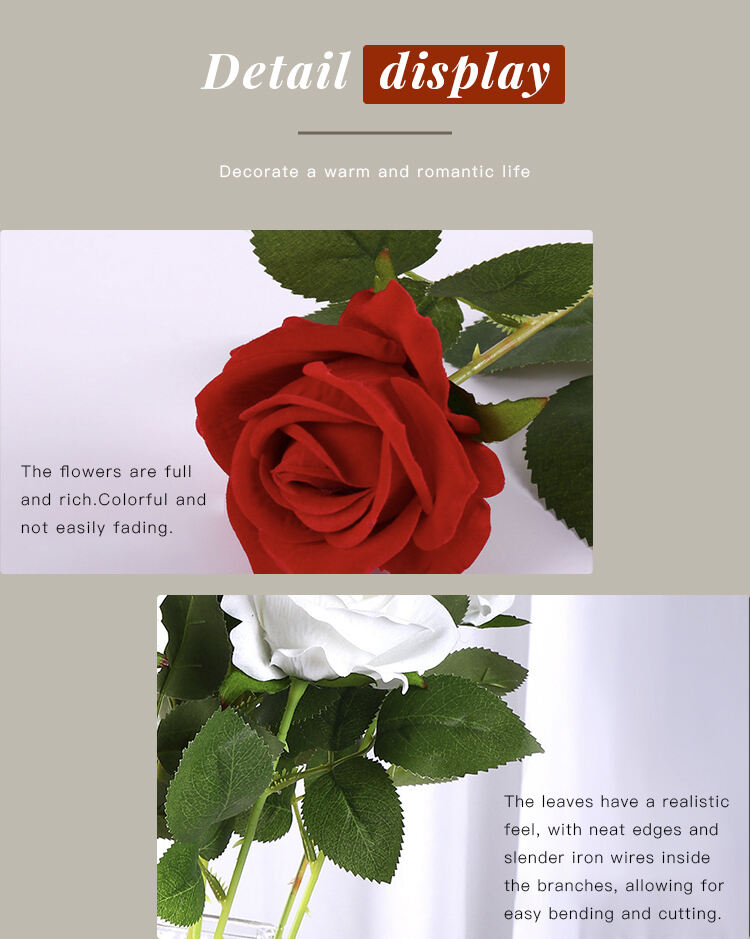 Factory bulk wholesale high quality Artificial single velvet roses flower  red white custom real touch rose decorative flowers manufacture