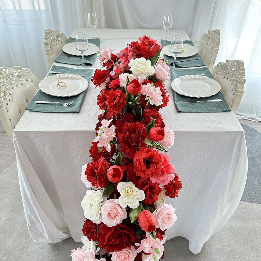 High Quality Customizable Artificial Roses Tulips Table Runners Red Wedding Decorations for Halloween New Year Valentine's Day factory